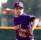 Lemoore High's Emiliano Murrillo pitches in the first inning against Hanford.